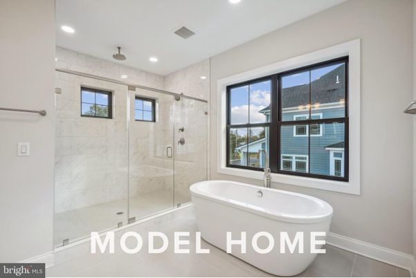 Bathroom, Free Standing Baths, Glass Shower, Interior, Marble Walls, Recessed Lighting