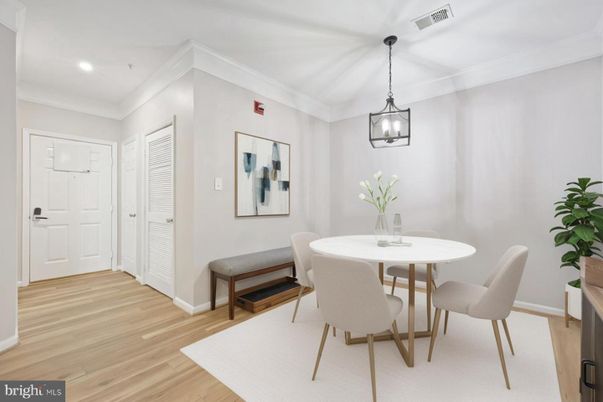 Dining room, Interior, Pendant Lights, Recessed Lighting, Wood Texture Flooring