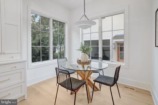 Dining room, Interior, Pendant Lights, Wood Texture Flooring