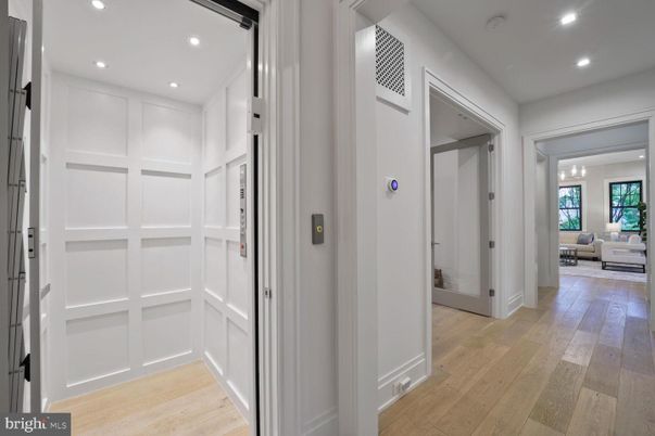Elevator, Interior, Recessed Lighting, Wood Texture Flooring