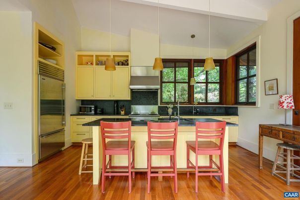 Interior, Kitchen, Pendant Lights, Stainless Steel Appliances, Wood Texture Flooring