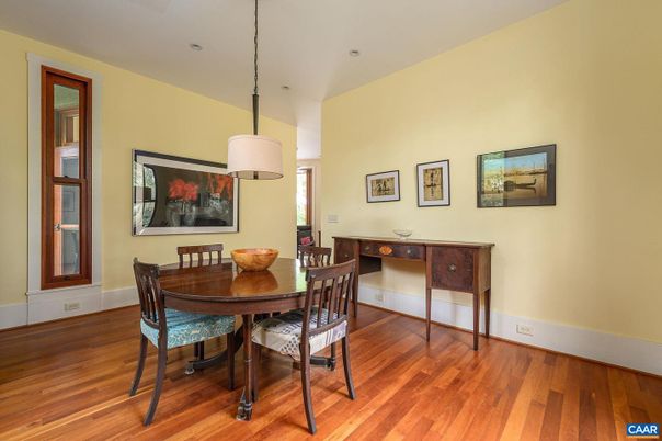 Dining room, Interior, Pendant Lights, Wood Texture Flooring