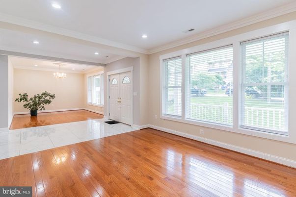 Chandelier, Empty room, Interior, Marble, Recessed Lighting, Wood Texture Flooring