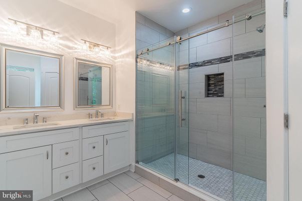 Bathroom, Dual Sink Vanities, Glass Shower, Interior, Recessed Lighting