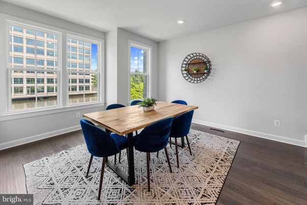 Dining room, Interior, Recessed Lighting, Wood Texture Flooring