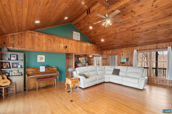 Interior, Living room, Piano, Recessed Lighting, Wooden Ceilings, Wood Texture Flooring, Wooden Walls