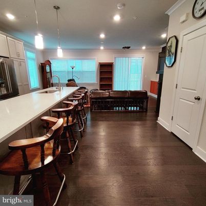 Dining room, Interior, Kitchen, Pendant Lights, Recessed Lighting, Wood Texture Flooring