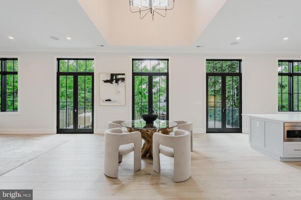 Dining room, Interior, Recessed Lighting, Wood Texture Flooring