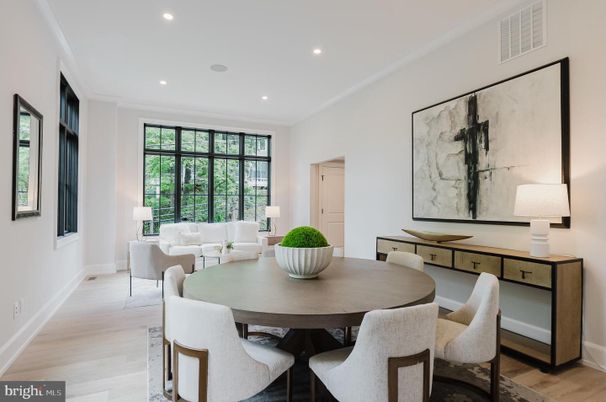 Dining room, Interior, Living room, Recessed Lighting, Wood Texture Flooring