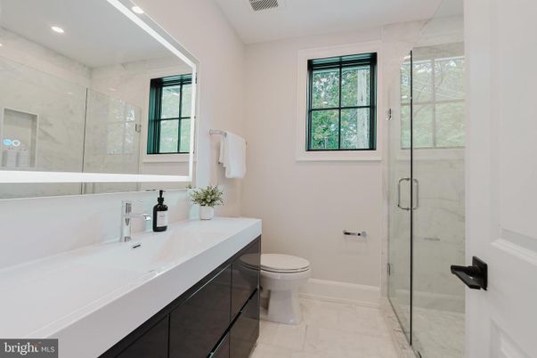 Bathroom, Glass Shower, Interior, Marble, Marble Walls, Recessed Lighting