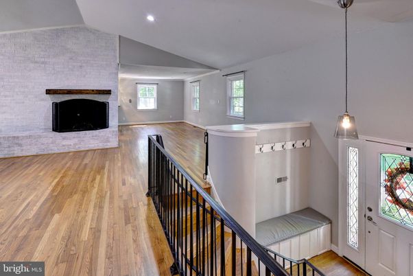Fireplace, Interior, Pendant Lights, Recessed Lighting, Wood Texture Flooring