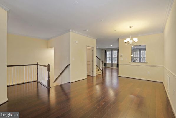 Chandelier, Empty room, Interior, Recessed Lighting, Wood Texture Flooring