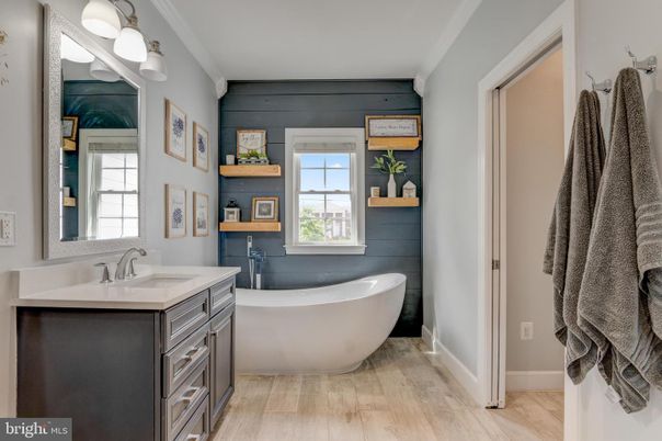 Bathroom, Free Standing Baths, Interior, Wood Texture Flooring