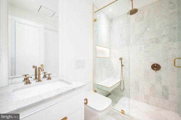 Bathroom, Glass Shower, Interior, Marble Walls, Recessed Lighting