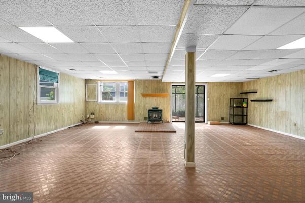 Empty room, Fireplace, Interior, Recessed Lighting, Wooden Walls