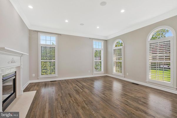 Empty room, Fireplace, Interior, Recessed Lighting, Wood Texture Flooring