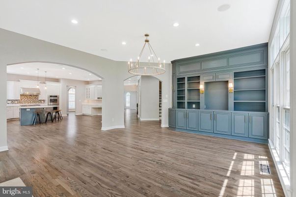 Chandelier, Interior, Kitchen, Pendant Lights, Recessed Lighting, Wood Texture Flooring