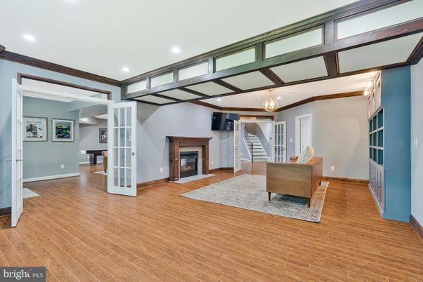 Fireplace, Interior, Recessed Lighting, Wood Texture Flooring