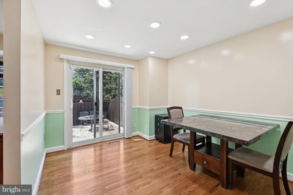 Dining room, Interior, Recessed Lighting, Wood Texture Flooring