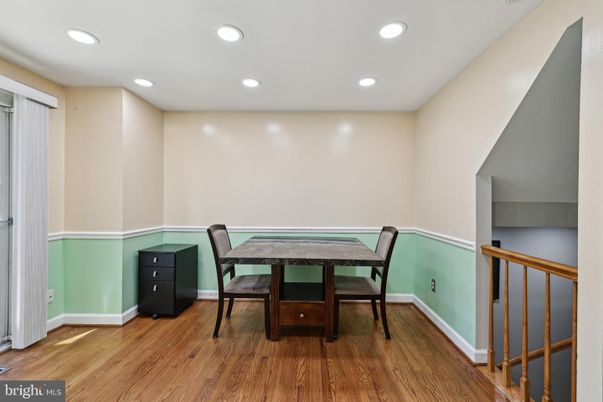 Dining room, Interior, Recessed Lighting, Wood Texture Flooring
