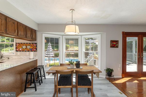 Dining room, Interior, Pendant Lights, Wood Texture Flooring
