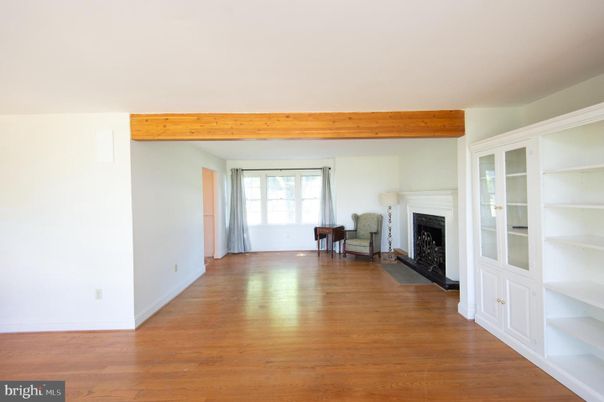 Empty room, Fireplace, Interior, Wooden Beams, Wood Texture Flooring