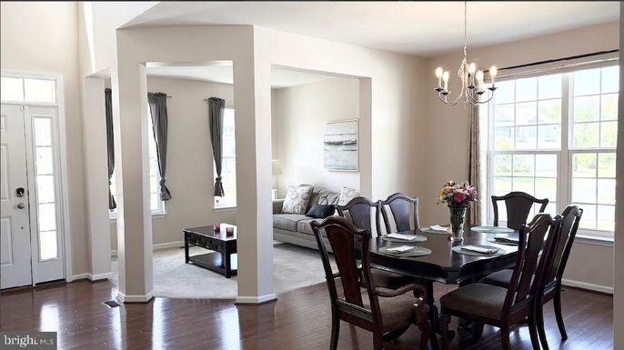 Chandelier, Dining room, Interior, Wood Texture Flooring