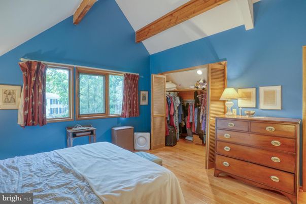 Bedroom, Interior, Recessed Lighting, Wooden Beams, Wood Texture Flooring