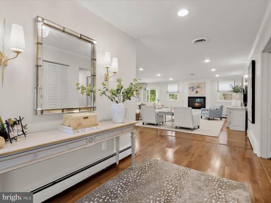Dining room, Fireplace, Interior, Living room, Recessed Lighting, Wood Texture Flooring
