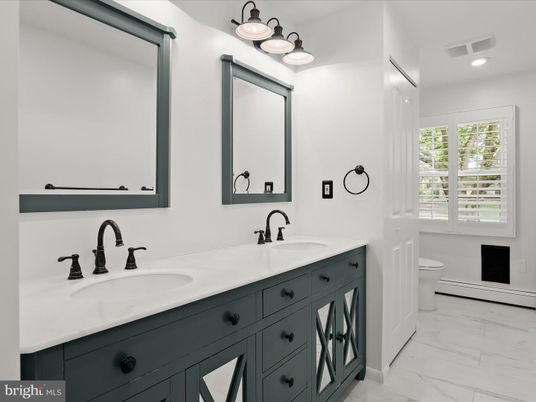 Bathroom, Dual Sink Vanities, Interior, Marble, Recessed Lighting