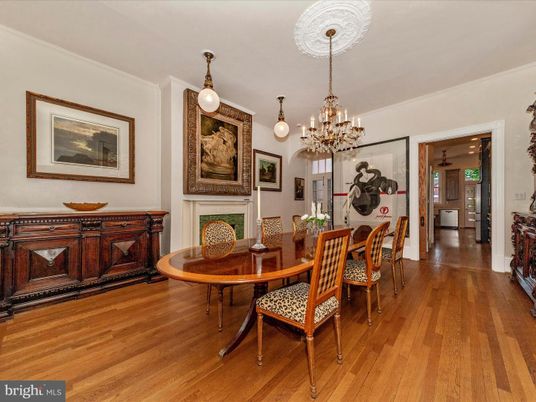 Chandelier, Dining room, Fireplace, Interior, Wood Texture Flooring