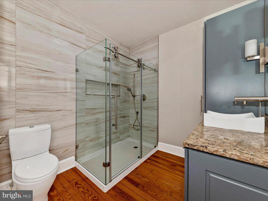 Bathroom, Glass Shower, Interior, Wood Texture Flooring
