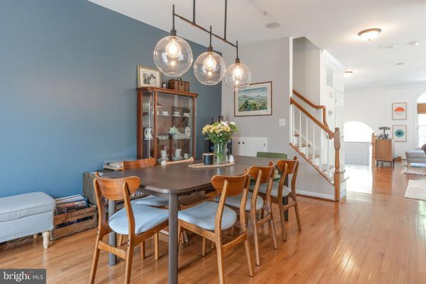 Dining room, Interior, Pendant Lights, Recessed Lighting, Wood Texture Flooring