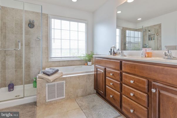 Bathroom, Dual Sink Vanities, Glass Shower, Interior, Recessed Lighting