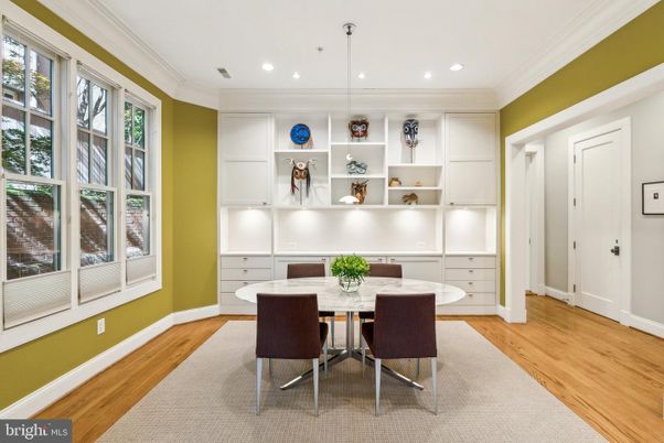 Dining room, Interior, Pendant Lights, Recessed Lighting, Wood Texture Flooring