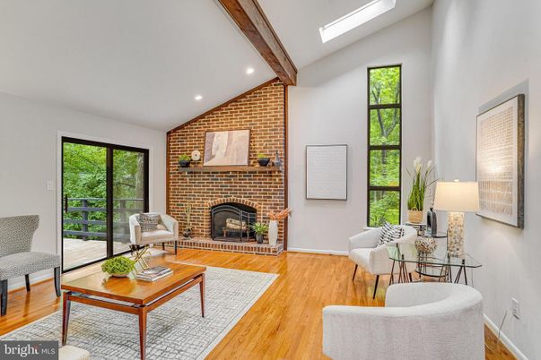 Fireplace, Interior, Living room, Recessed Lighting, Stone Walls, Wooden Beams, Wood Texture Flooring