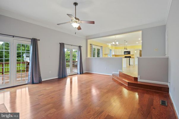 Chandelier, Empty room, Interior, Kitchen, Recessed Lighting, Wood Texture Flooring