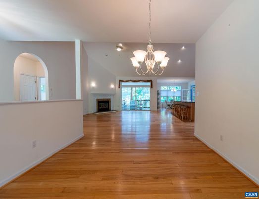 Chandelier, Empty room, Fireplace, Interior, Wood Texture Flooring