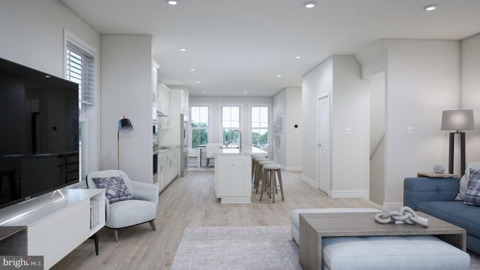 Interior, Kitchen, Living room, Recessed Lighting, Wood Texture Flooring