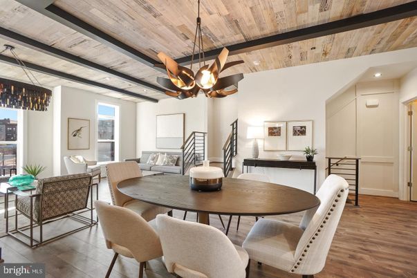Dining room, Interior, Recessed Lighting, Wooden Beams, Wooden Ceilings, Wood Texture Flooring