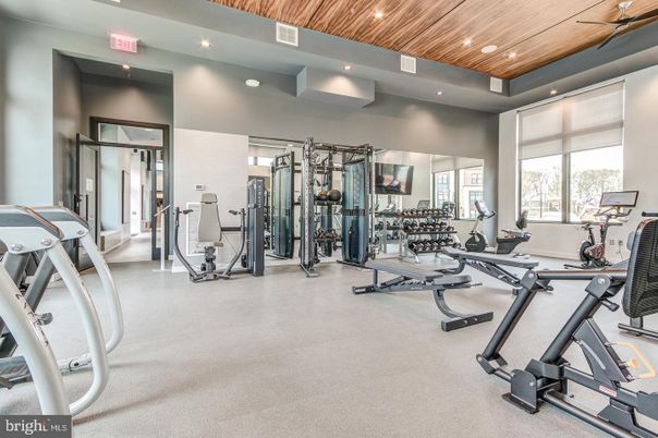 Fitness Equipment, Gym, Interior, Recessed Lighting, Wooden Ceilings