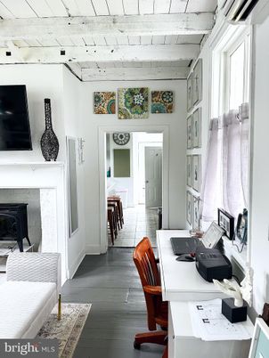 Fireplace, Home Office, Interior, Wood Texture Flooring
