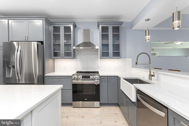 Interior, Kitchen, Pendant Lights, Stainless Steel Appliances, Wood Texture Flooring