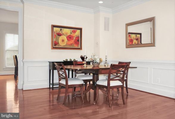 Dining room, Interior, Recessed Lighting, Wood Texture Flooring