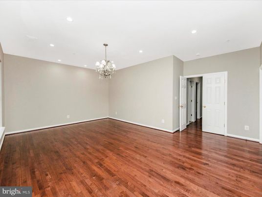 Chandelier, Empty room, Interior, Recessed Lighting, Wood Texture Flooring