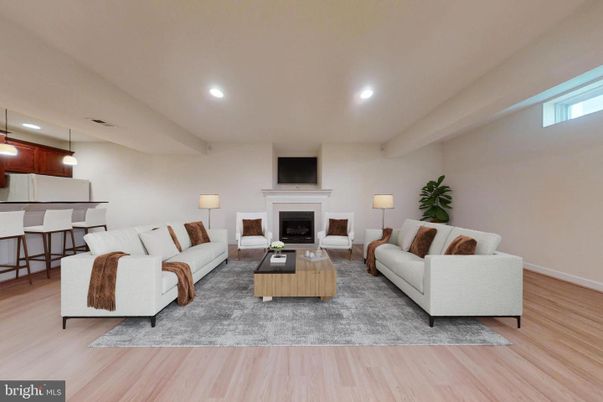 Fireplace, Interior, Living room, Pendant Lights, Recessed Lighting, Wood Texture Flooring