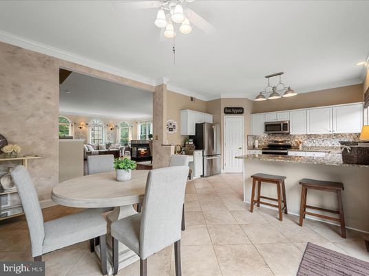 Dining room, Fireplace, Interior, Kitchen, Stainless Steel Appliances