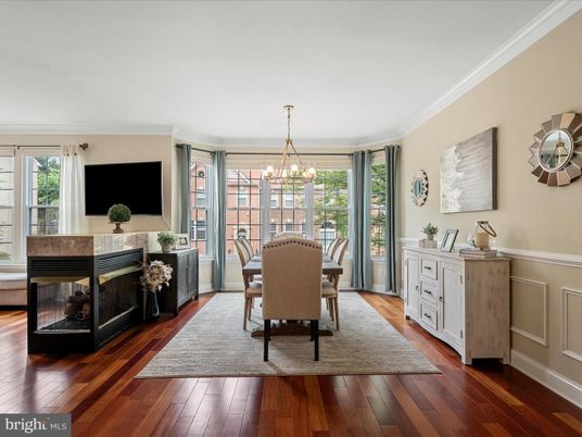 Chandelier, Dining room, Fireplace, Interior, Pendant Lights, Wood Texture Flooring