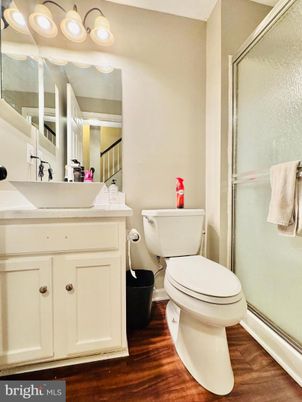 Bathroom, Glass Shower, Interior, Wood Texture Flooring