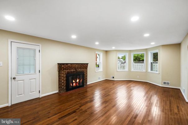 Empty room, Fireplace, Interior, Recessed Lighting, Wood Texture Flooring
